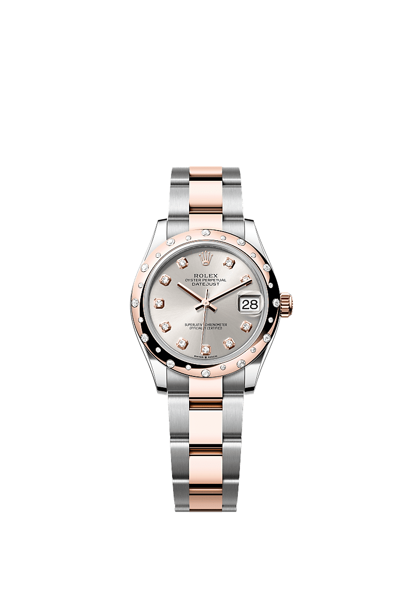 Datejust 31, Oyster, 31 mm, Oystersteel, Everose gold and diamonds, Dial : Silver set with diamonds, Rolex