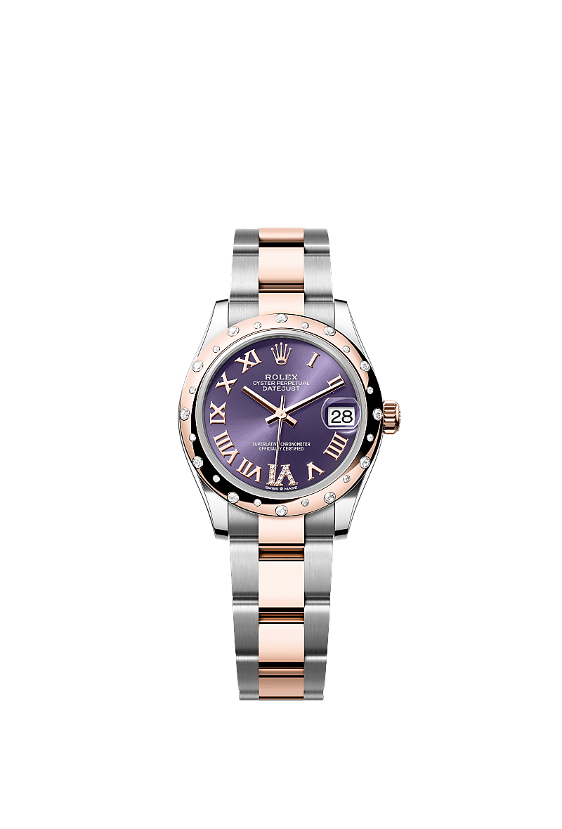 Datejust 31, Oyster, 31 mm, Oystersteel, Everose gold and diamonds, Dial : Aubergine set with diamonds, Rolex