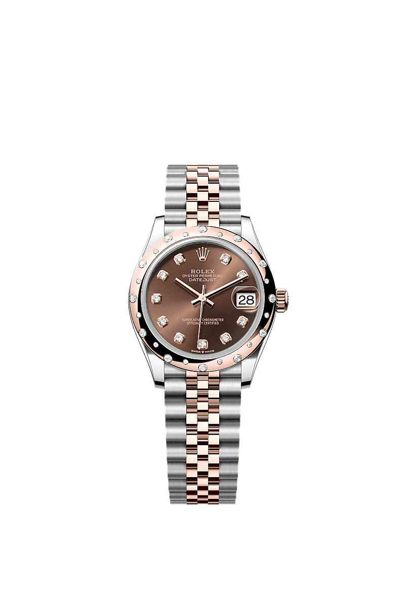 Datejust 31, Oyster, 31 mm, Oystersteel, Everose gold and diamonds, Dial : Chocolate set with diamonds, Rolex