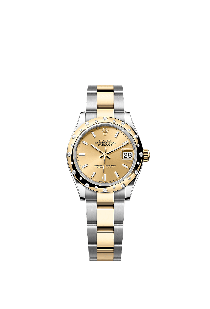 Datejust 31, Oyster, 31 mm, Oystersteel, yellow gold and diamonds, Dial : Champagne-colour, Rolex