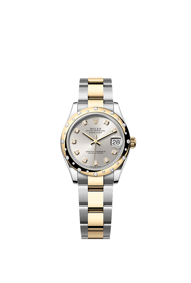 Datejust 31, Oyster, 31 mm, Oystersteel, yellow gold and diamonds, Dial : Silver set with diamonds, Rolex