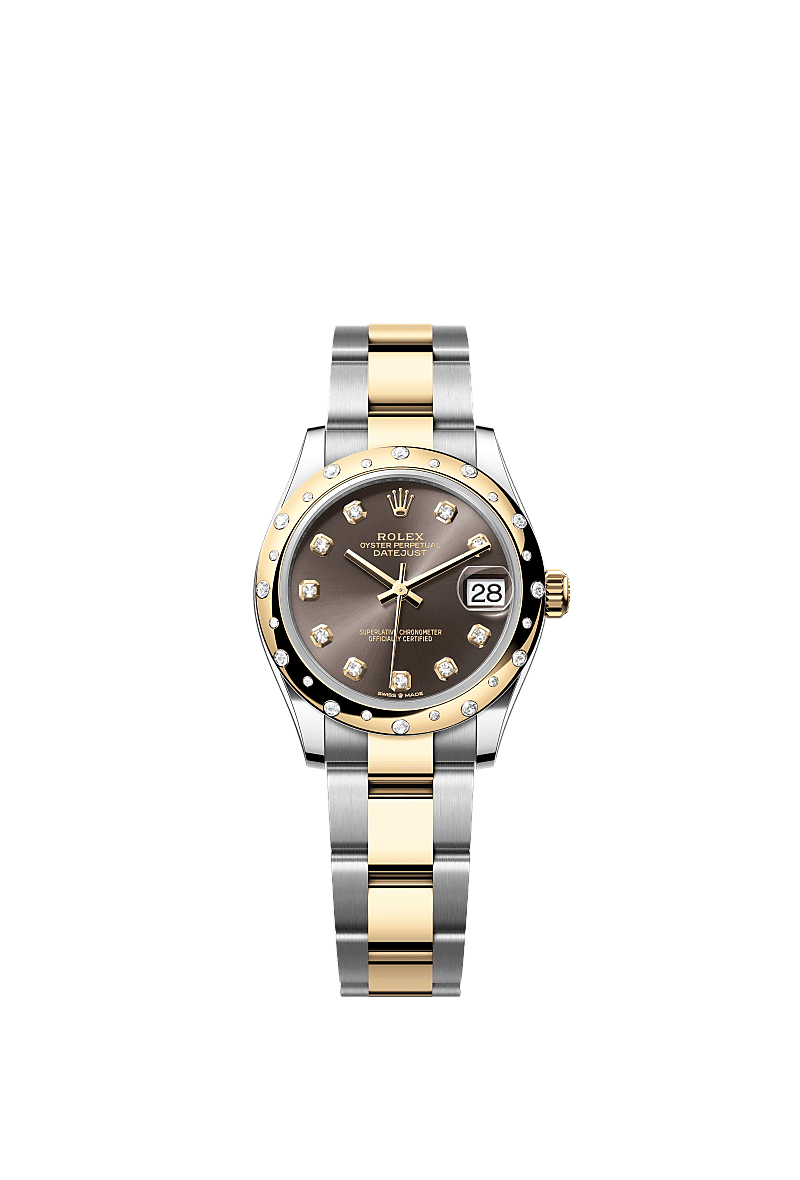 Datejust 31, Oyster, 31 mm, Oystersteel, yellow gold and diamonds, Dial : Dark grey set with diamonds, Rolex