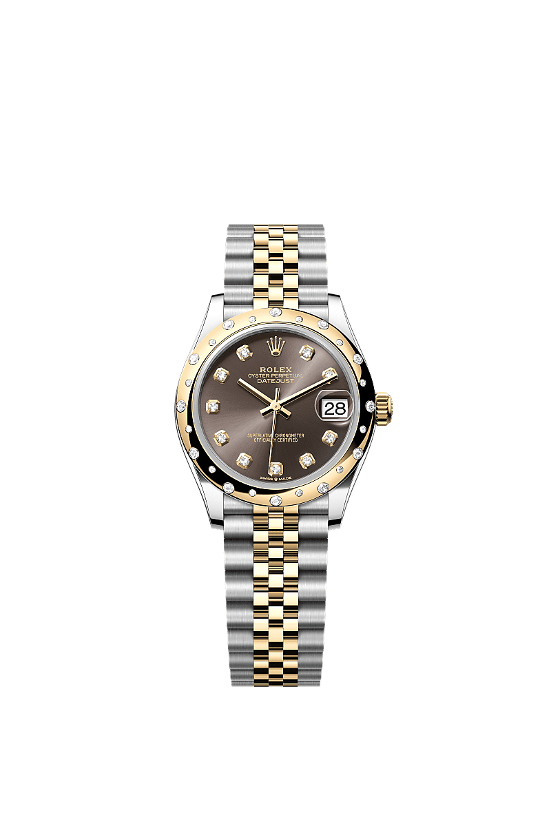 Datejust 31, Oyster, 31 mm, Oystersteel, yellow gold and diamonds, Dial : Dark grey set with diamonds, Rolex