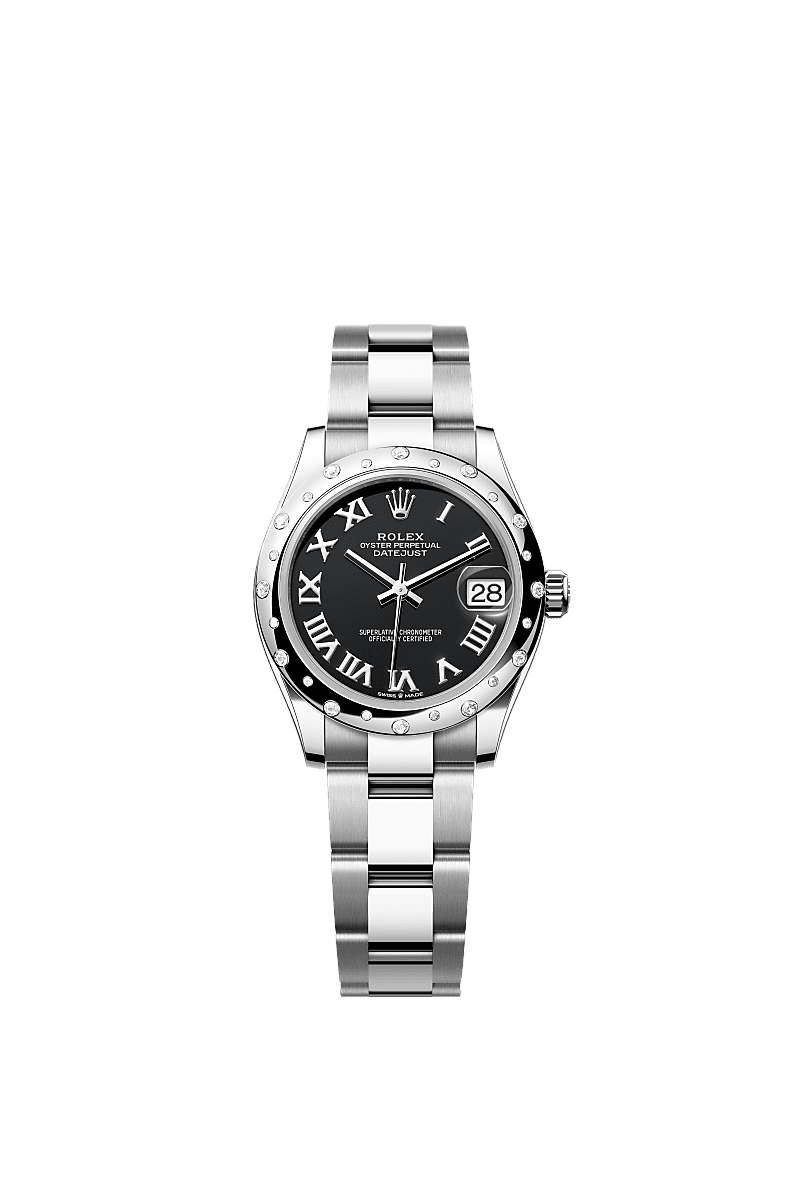 日志型 31, 蚝式,31毫米,钻石、白色黄金及蚝式钢, 表盘 : 亮黑色, Rolex