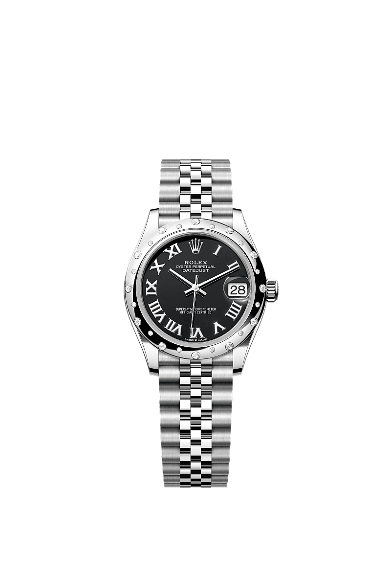 日志型 31, 蚝式,31毫米,钻石、白色黄金及蚝式钢, 表盘 : 亮黑色, Rolex