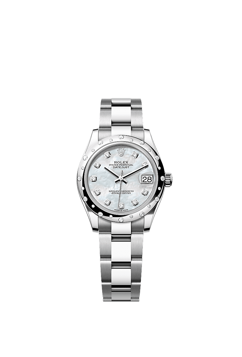 Datejust 31, Oyster, 31 mm, Oystersteel, white gold and diamonds, Dial : White mother-of-pearl set with diamonds, Rolex