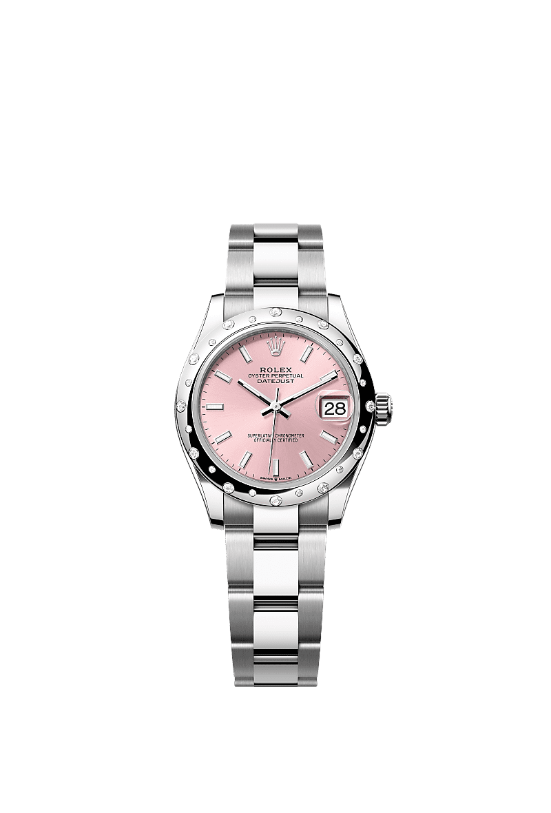 Datejust 31, Oyster, 31 mm, Oystersteel, white gold and diamonds, Dial : Pink, Rolex
