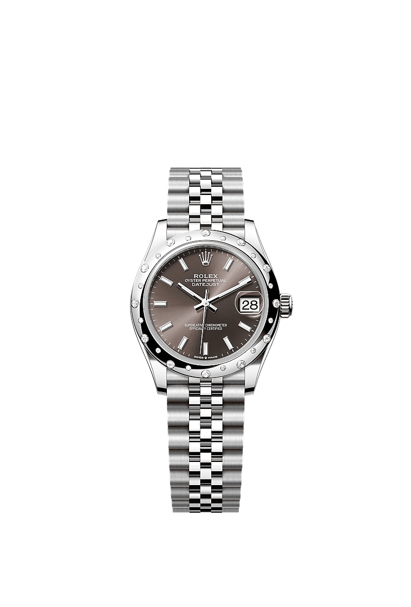 Datejust 31, Oyster, 31 mm, Oystersteel, white gold and diamonds, Dial : Dark grey, Rolex