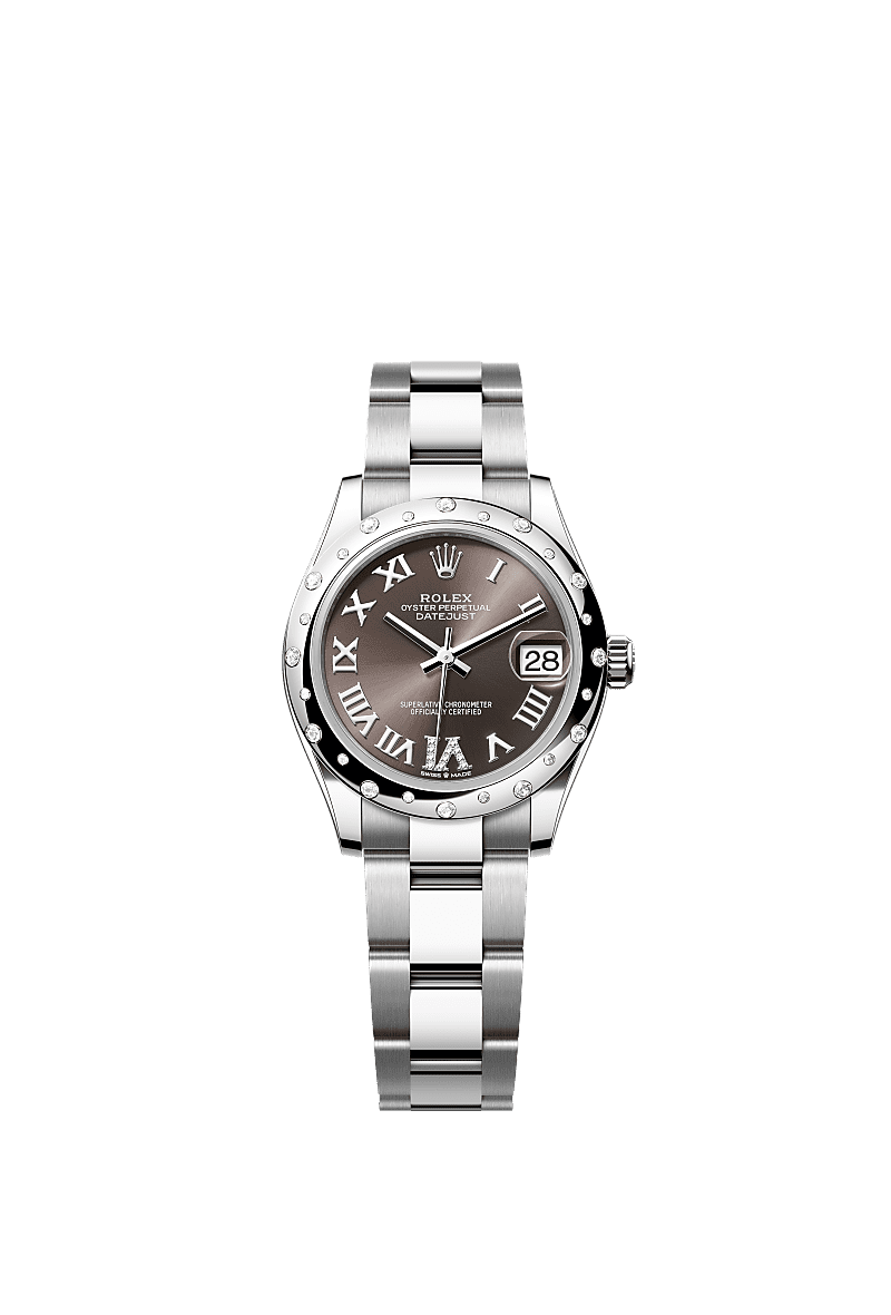 Datejust 31, Oyster, 31 mm, Oystersteel, white gold and diamonds, Dial : Dark grey set with diamonds, Rolex
