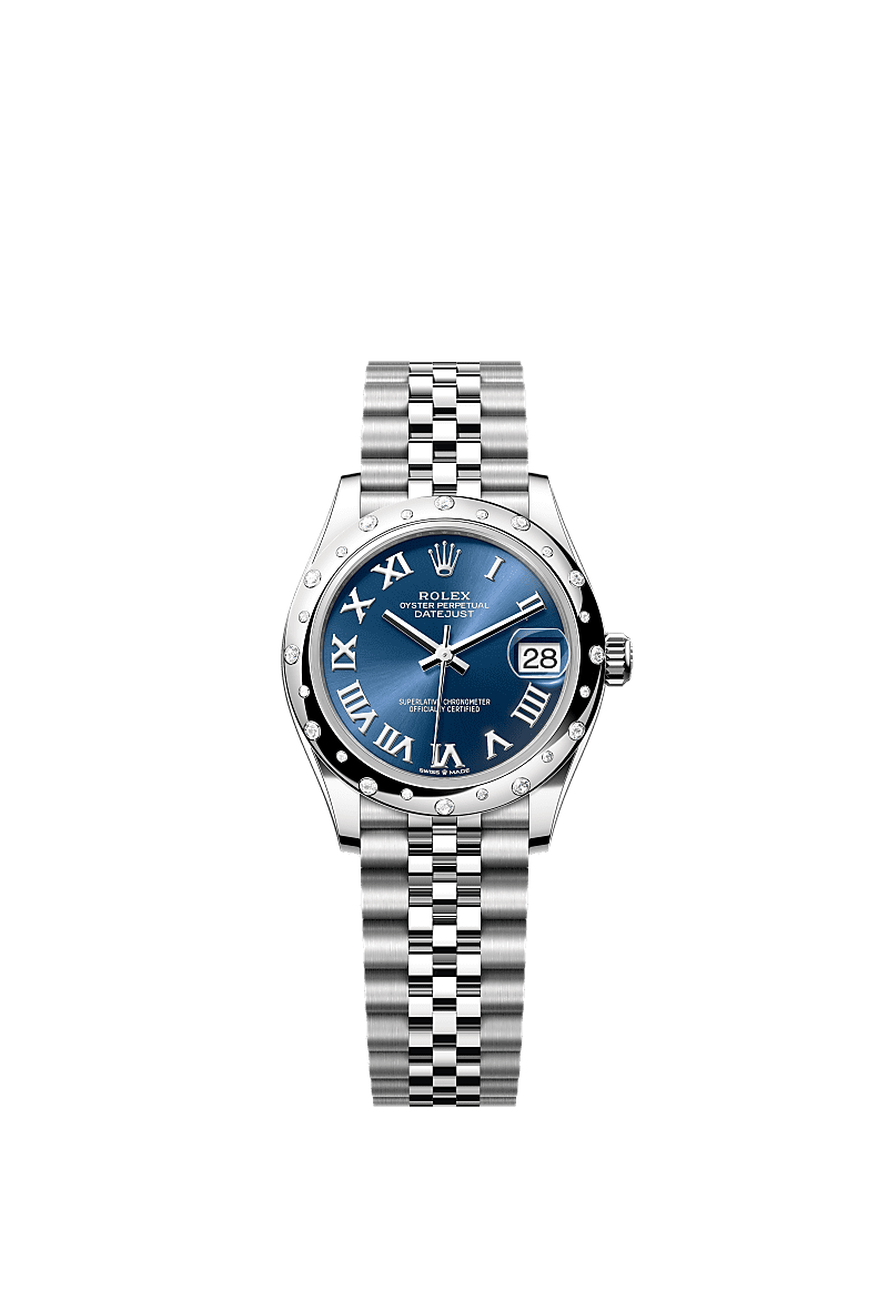 Datejust 31, Oyster, 31 mm, Oystersteel, white gold and diamonds, Dial : Bright blue, Rolex
