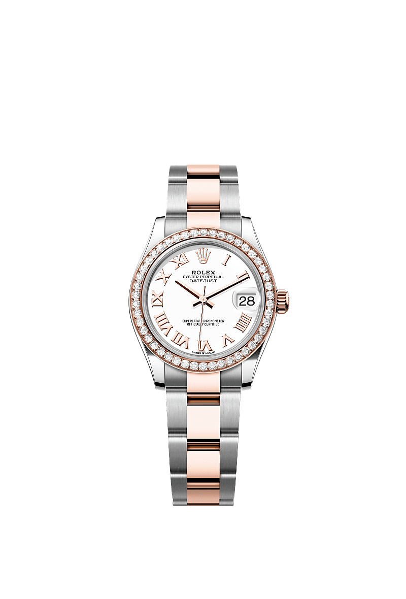 Datejust 31, Oyster, 31 mm, Oystersteel, Everose gold and diamonds, Dial : White, Rolex
