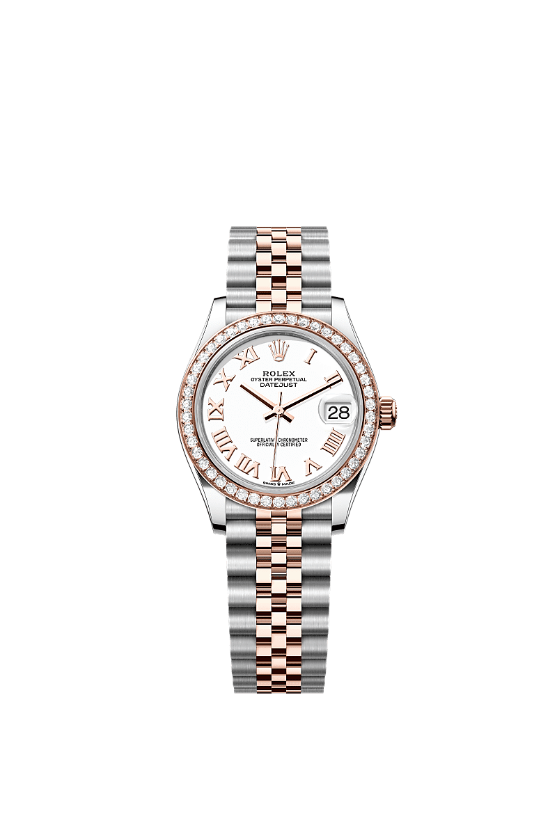 日志型 31, 蚝式，31毫米，钻石、永恒玫瑰金及蚝式钢, 表盘 : 白色, Rolex