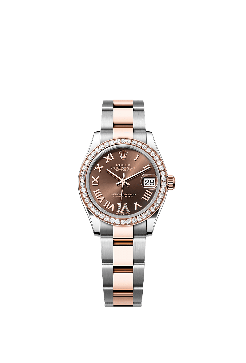 Datejust 31, Oyster, 31 mm, Oystersteel, Everose gold and diamonds, Dial : Chocolate set with diamonds, Rolex