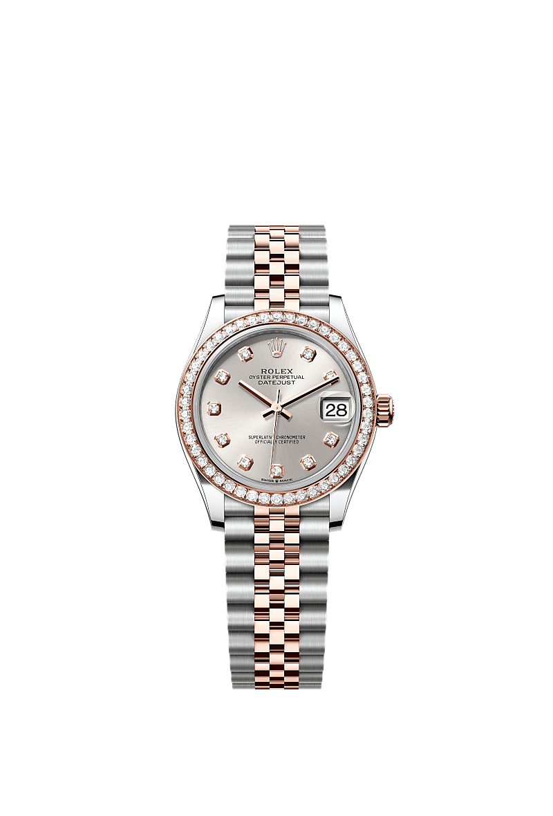 Datejust 31, Oyster, 31 mm, Oystersteel, Everose gold and diamonds, Dial : Silver set with diamonds, Rolex