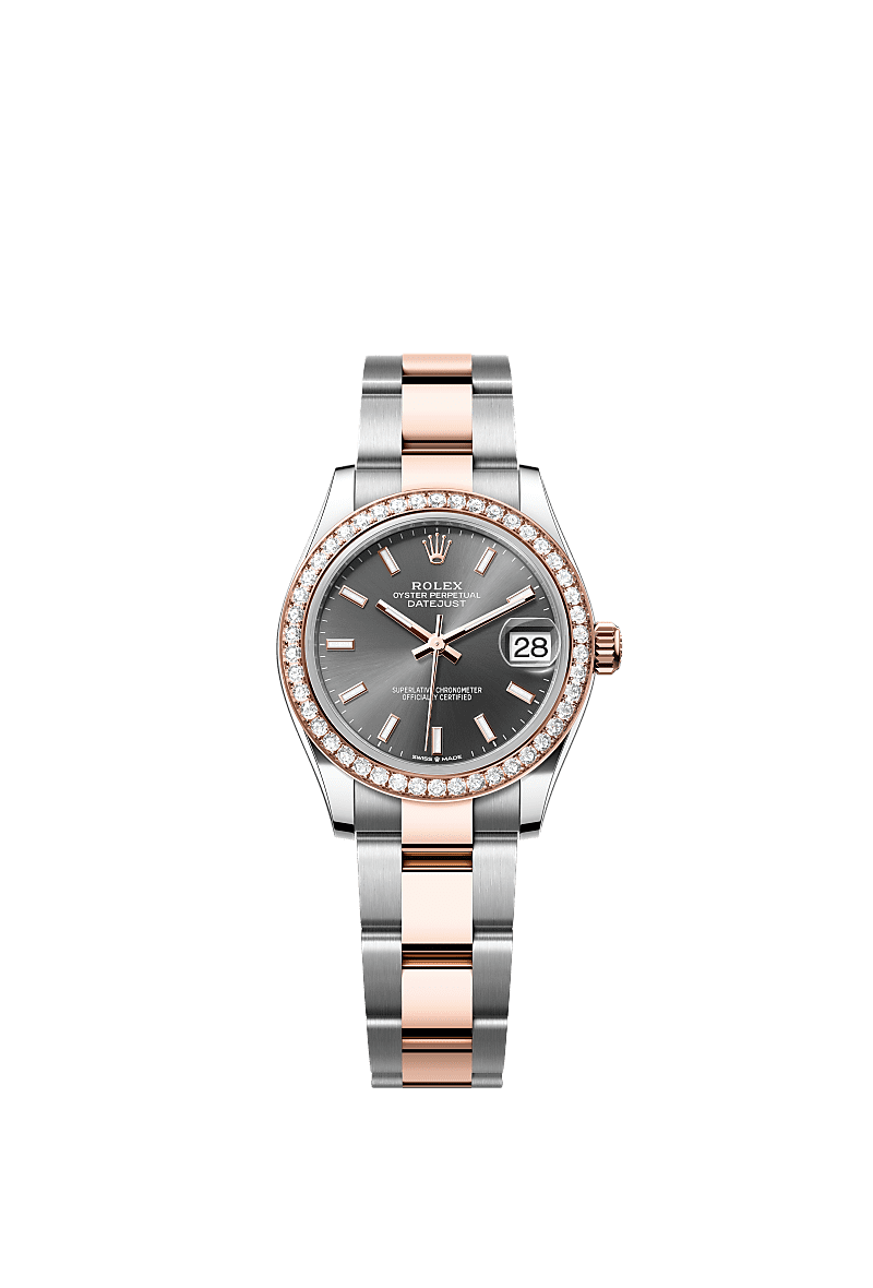 Datejust 31, Oyster, 31 mm, Oystersteel, Everose gold and diamonds, Dial : Slate, Rolex