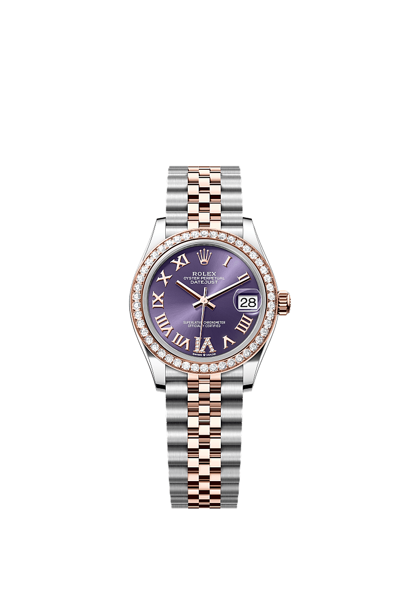 Datejust 31, Oyster, 31 mm, Oystersteel, Everose gold and diamonds, Dial : Aubergine set with diamonds, Rolex