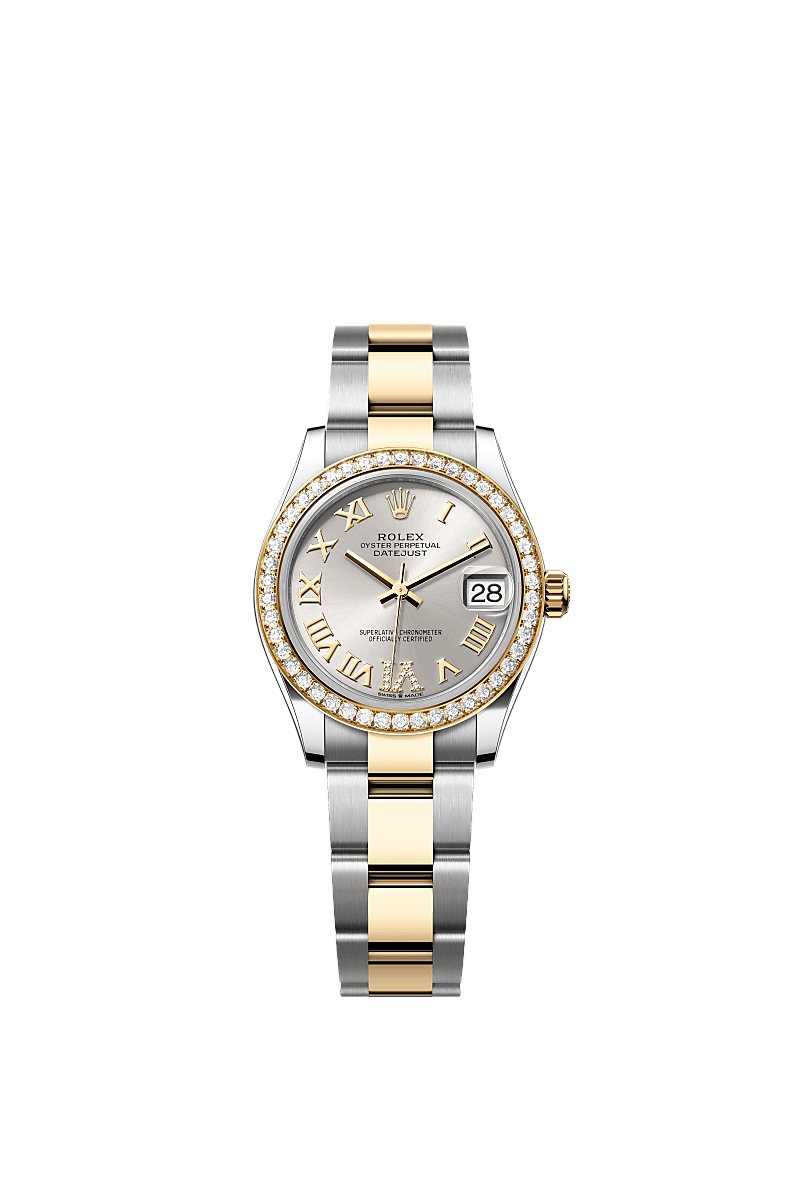 Datejust 31, Oyster, 31 mm, Oystersteel, yellow gold and diamonds, Dial : Silver set with diamonds, Rolex