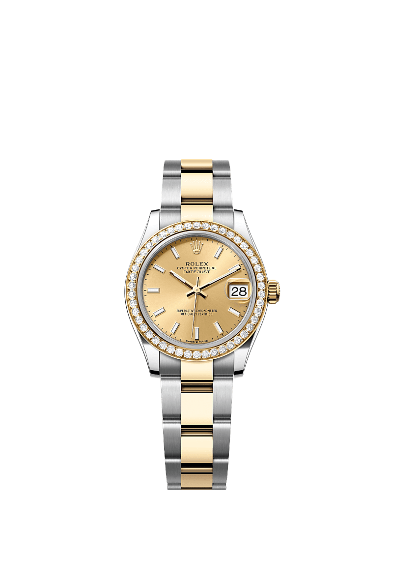 Datejust 31, Oyster, 31 mm, Oystersteel, yellow gold and diamonds, Dial : Champagne-colour, Rolex