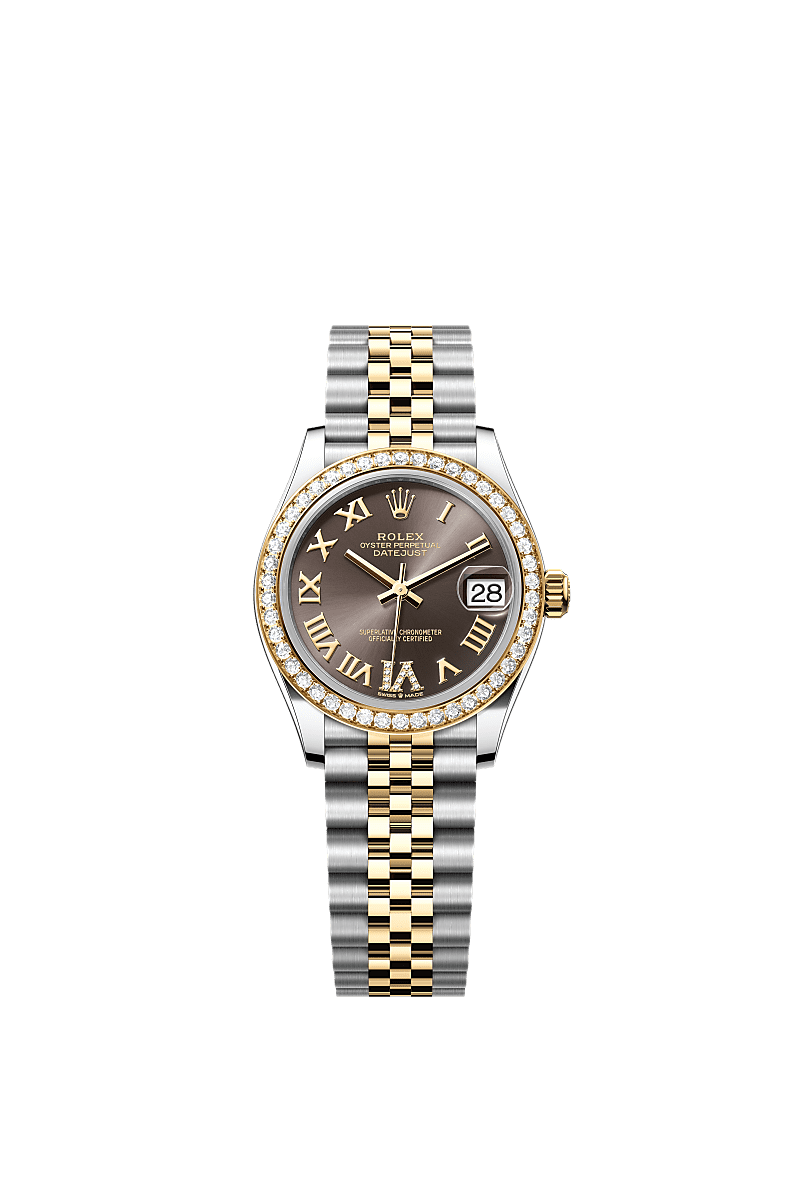 Datejust 31, Oyster, 31 mm, Oystersteel, yellow gold and diamonds, Dial : Dark grey set with diamonds, Rolex