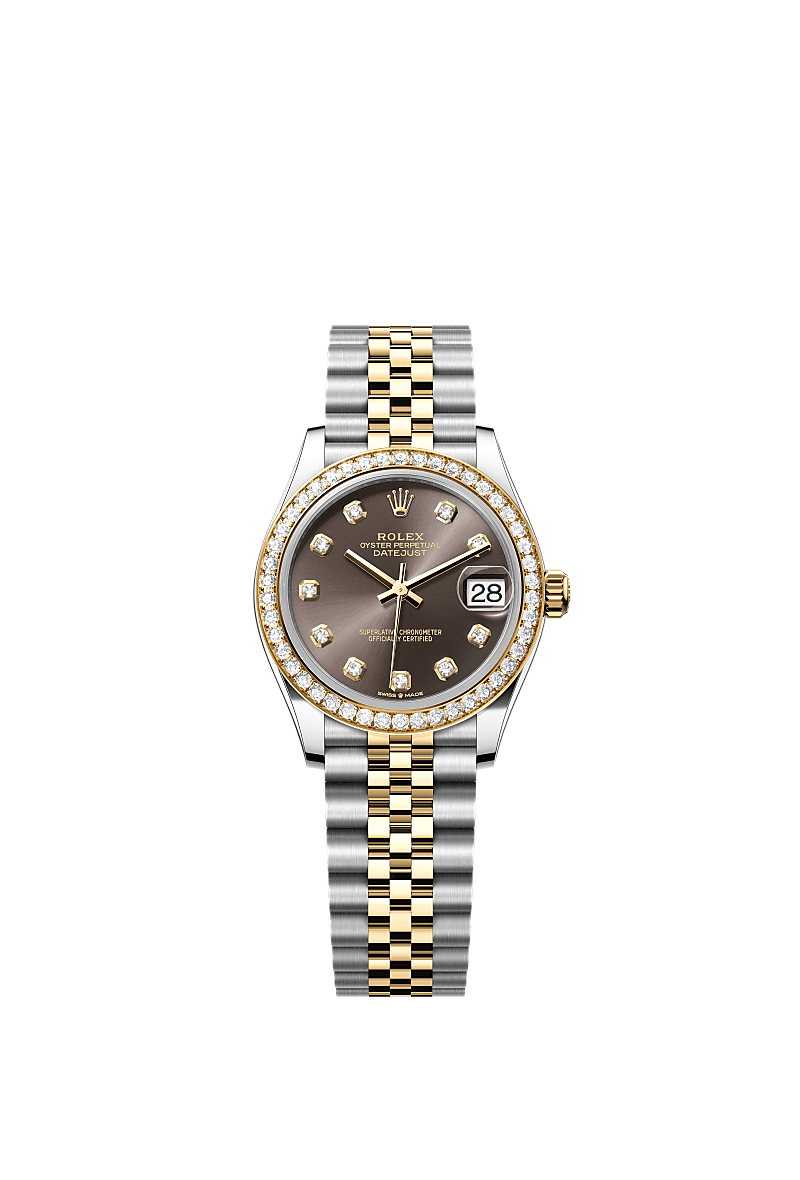 Datejust 31, Oyster, 31 mm, Oystersteel, yellow gold and diamonds, Dial : Dark grey set with diamonds, Rolex