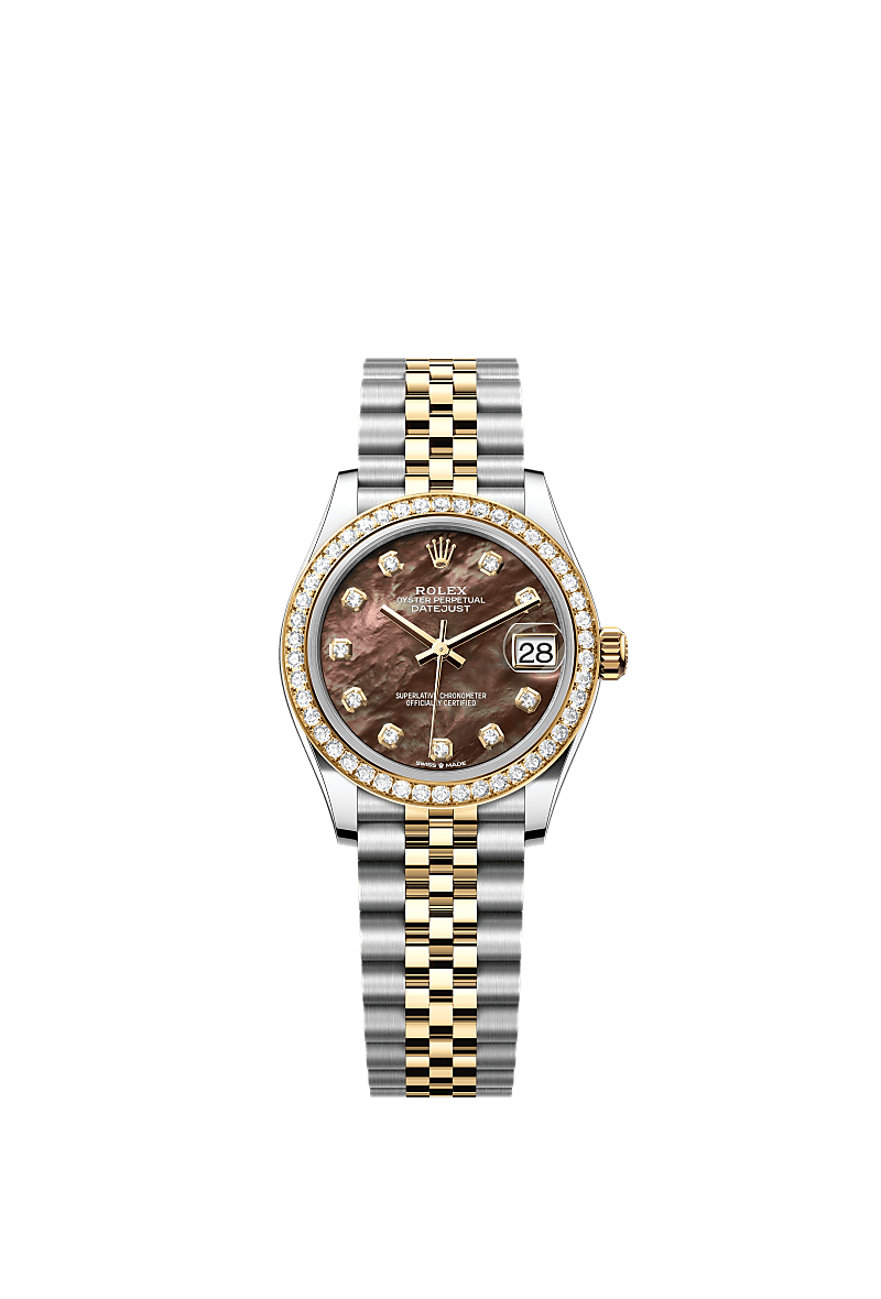 Datejust 31, Oyster, 31 mm, Oystersteel, yellow gold and diamonds, Dial : Black mother-of-pearl set with diamonds, Rolex