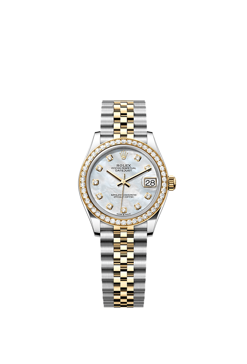 Datejust 31, Oyster, 31 mm, Oystersteel, yellow gold and diamonds, Dial : White mother-of-pearl set with diamonds, Rolex