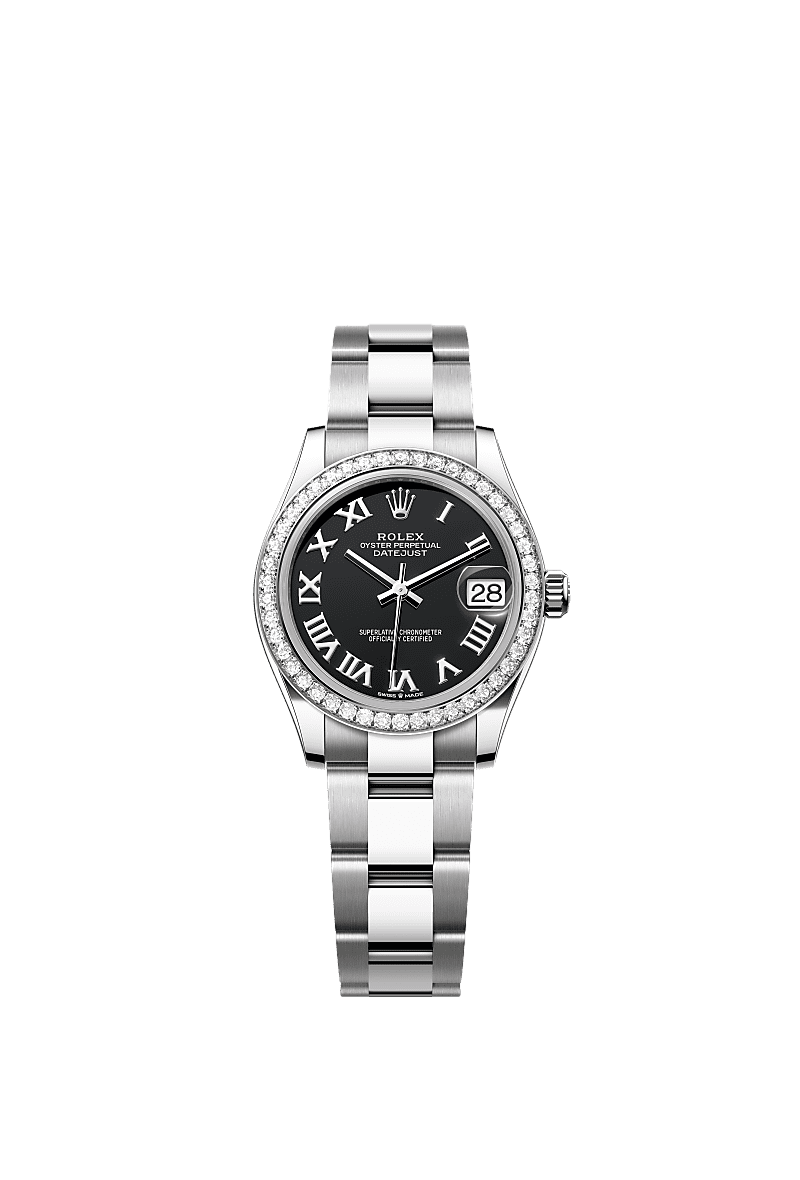 日志型 31, 蚝式,31毫米,钻石、白色黄金及蚝式钢, 表盘 : 亮黑色, Rolex