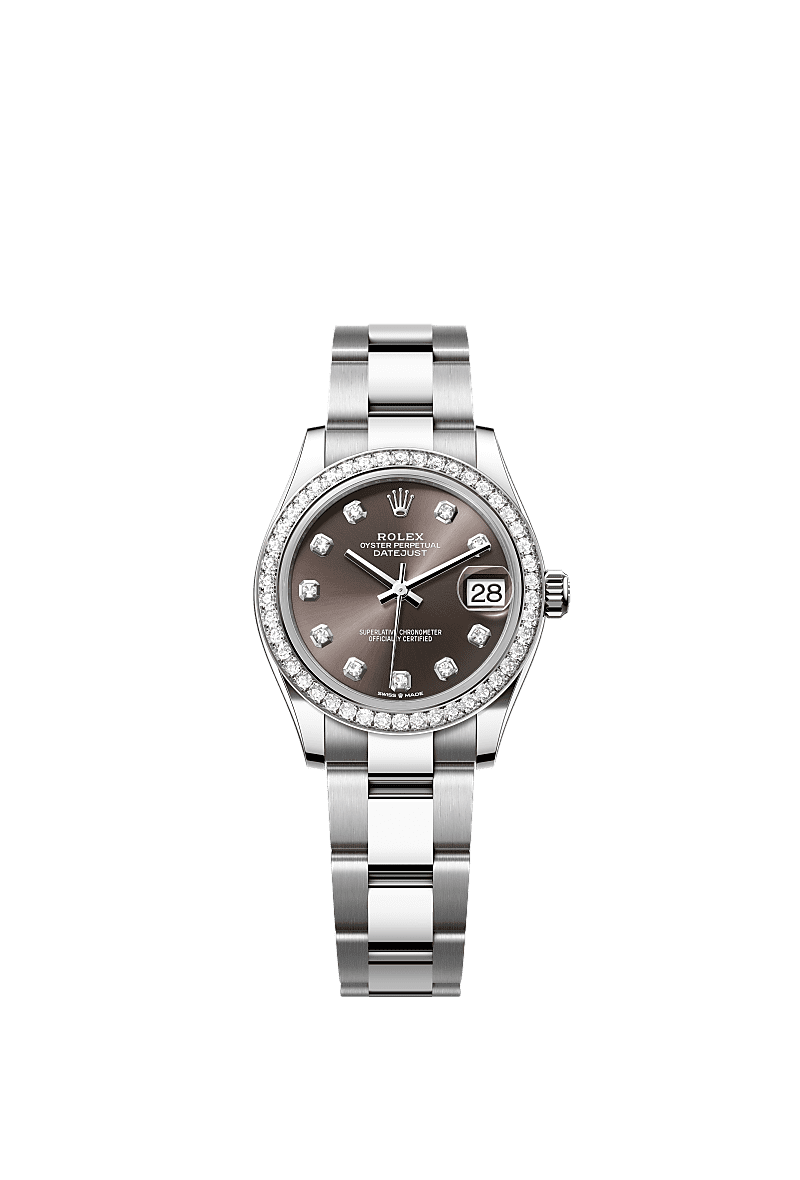Datejust 31, Oyster, 31 mm, Oystersteel, white gold and diamonds, Dial : Dark grey set with diamonds, Rolex