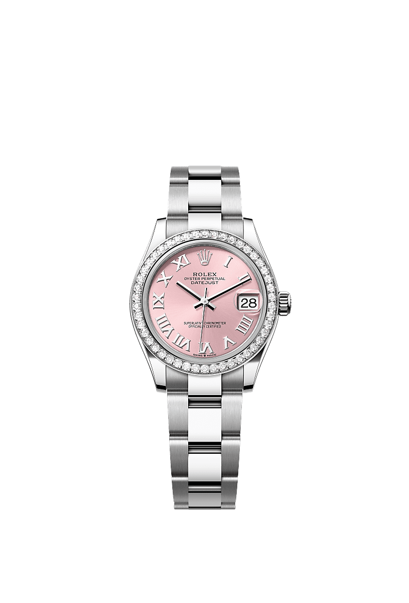 Datejust 31, Oyster, 31 mm, Oystersteel, white gold and diamonds, Dial : Pink, Rolex