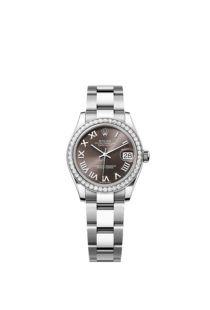 Datejust 31, Oyster, 31 mm, Oystersteel, white gold and diamonds, Dial : Dark grey, Rolex