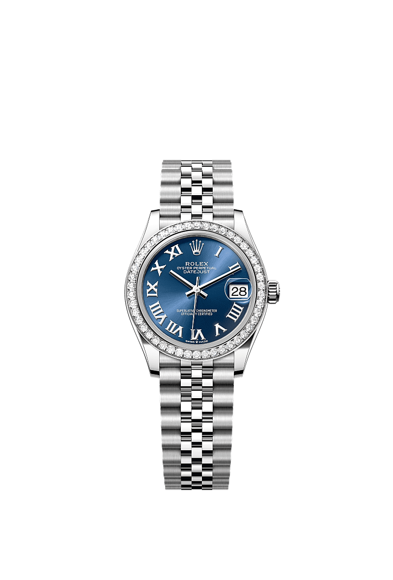 Datejust 31, Oyster, 31 mm, Oystersteel, white gold and diamonds, Dial : Bright blue, Rolex