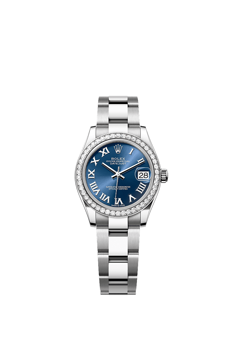 日志型 31, 蚝式,31毫米,钻石、白色黄金及蚝式钢, 表盘 : 亮蓝色, Rolex