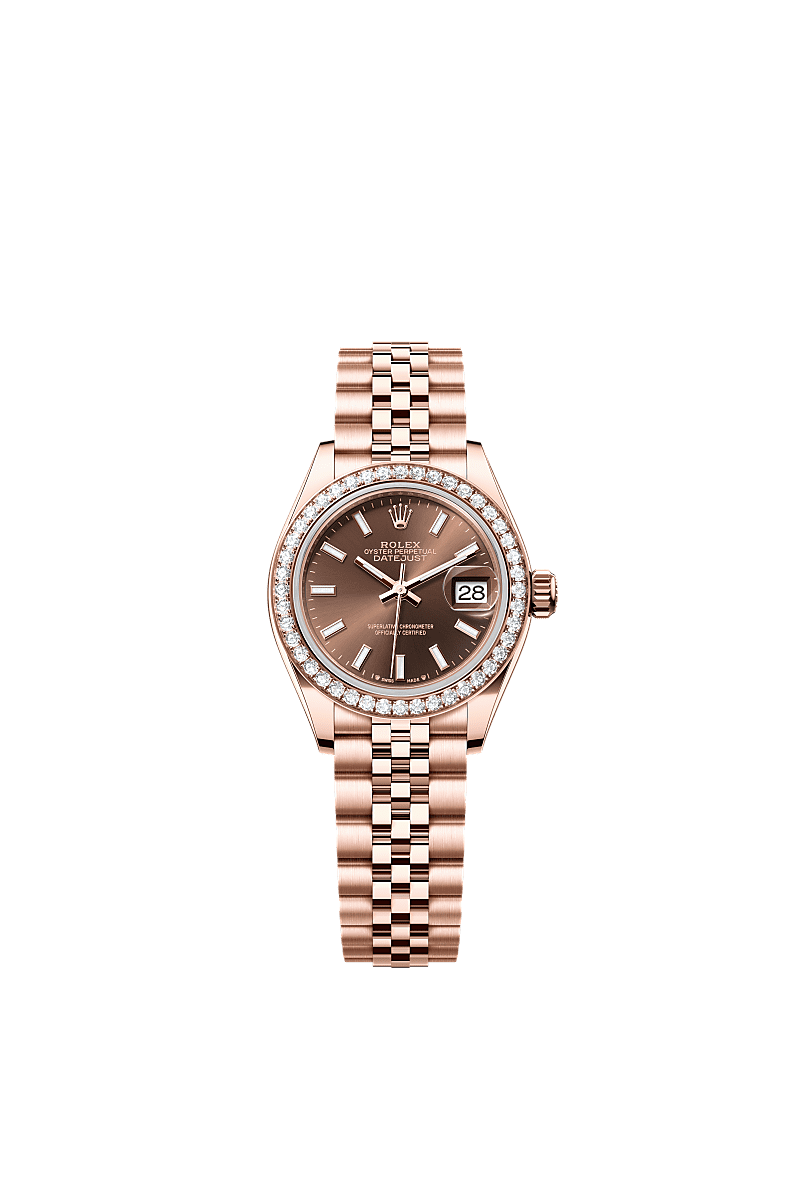 Lady-Datejust, Oyster, 28 mm, Everose gold and diamonds, Dial : Chocolate, Rolex