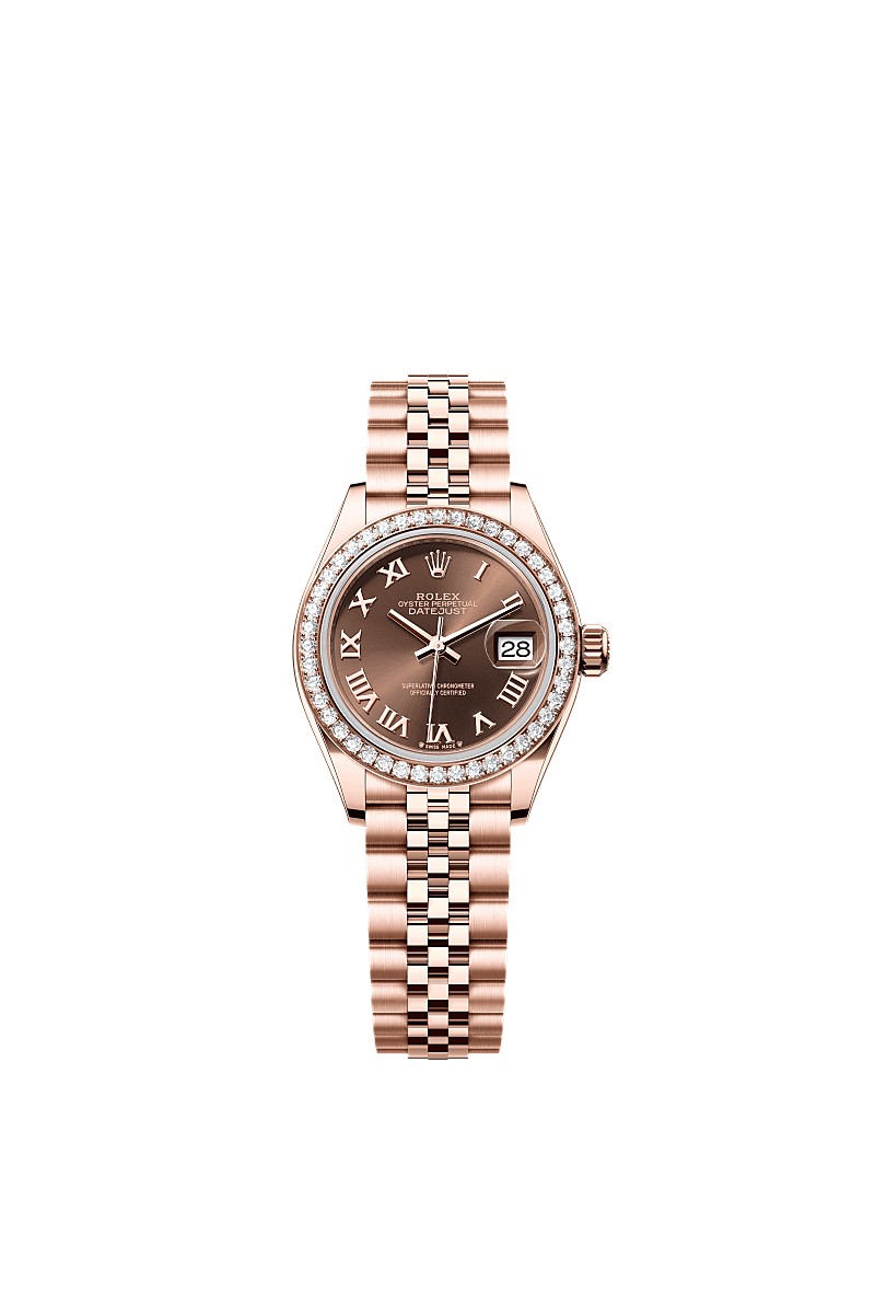 Lady-Datejust, Oyster, 28 mm, Everose gold and diamonds, Dial : Chocolate, Rolex