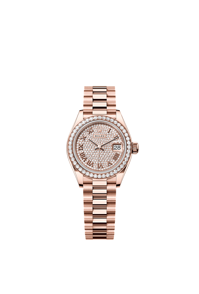 Lady-Datejust, Oyster, 28 mm, Everose gold and diamonds, Dial : Diamond-paved, Rolex