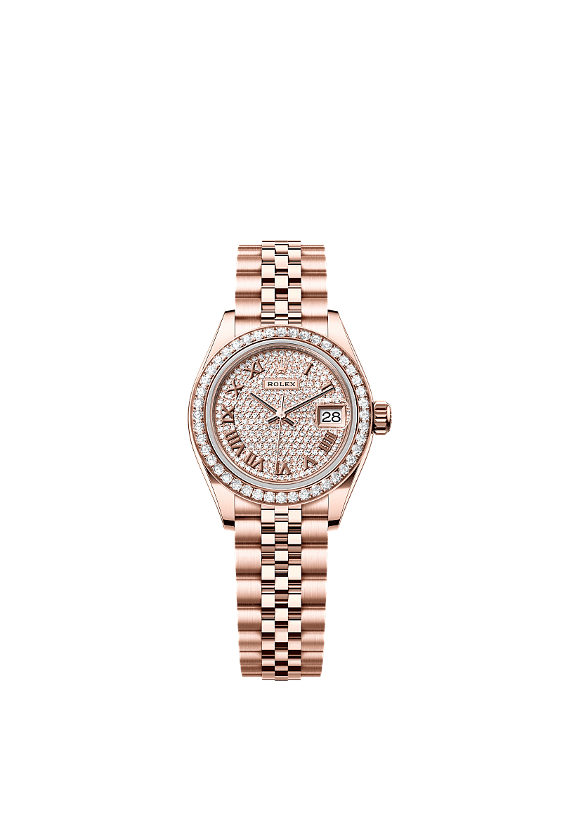 Lady-Datejust, Oyster, 28 mm, Everose gold and diamonds, Dial : Diamond-paved, Rolex