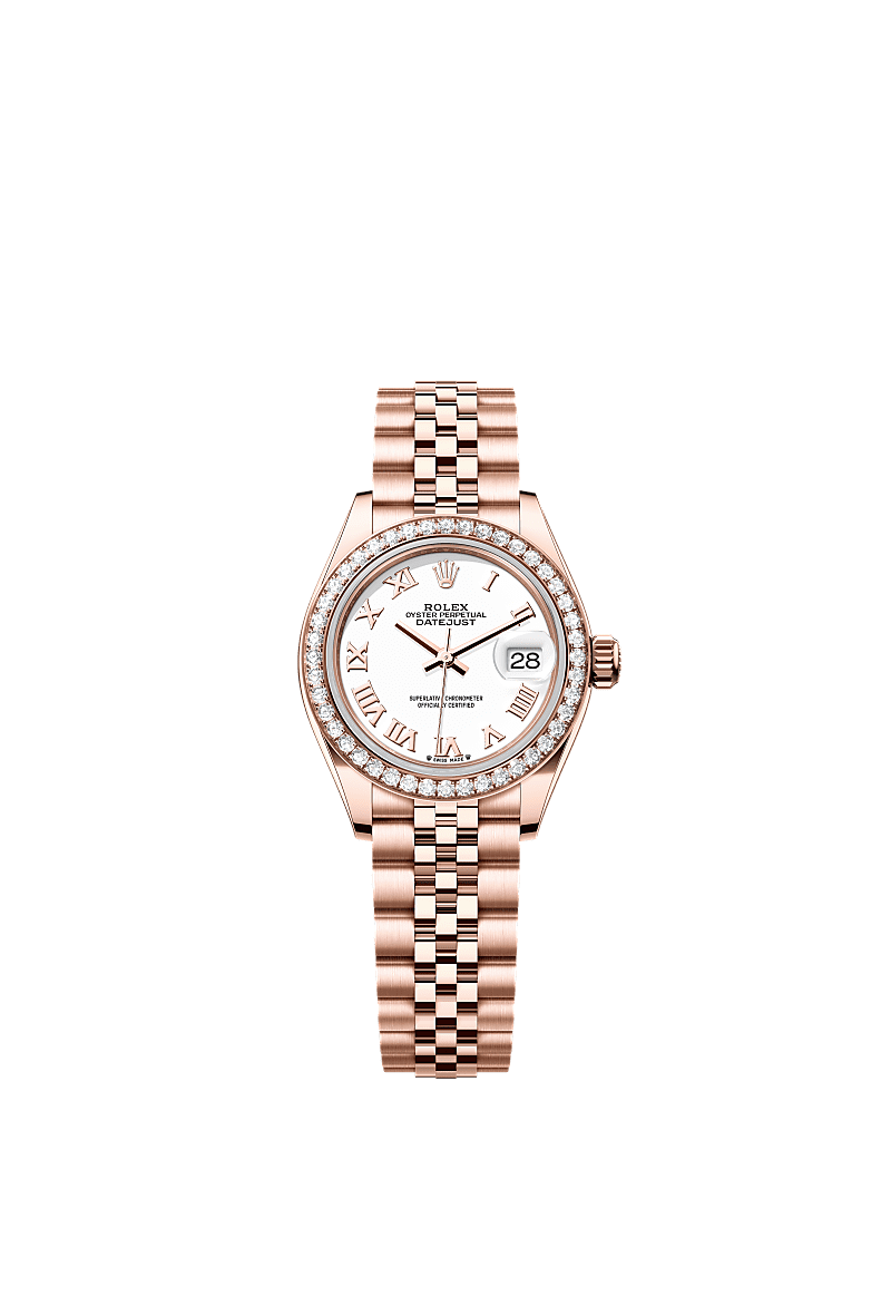 Lady-Datejust, Oyster, 28 mm, Everose gold and diamonds, Dial : White, Rolex