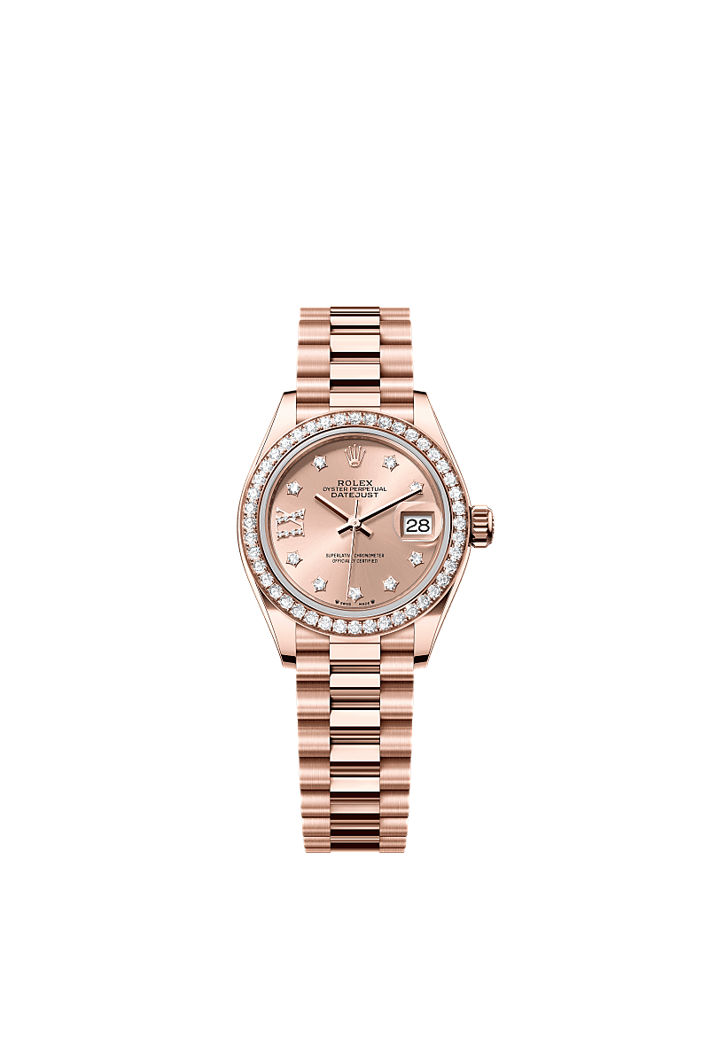 Lady-Datejust, Oyster, 28 mm, Everose gold and diamonds, Dial : Rosé-colour set with diamonds, Rolex