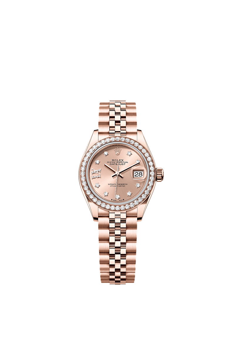 Lady-Datejust, Oyster, 28 mm, Everose gold and diamonds, Dial : Rosé-colour set with diamonds, Rolex