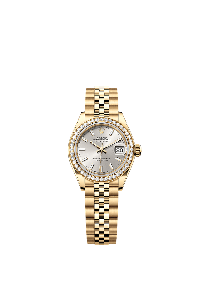 Lady-Datejust, Oyster, 28 mm, yellow gold and diamonds, Dial : Silver, Rolex
