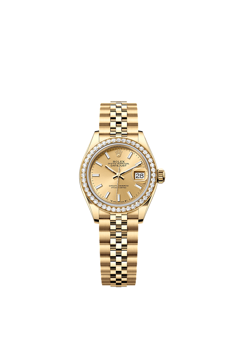 Lady-Datejust, Oyster, 28 mm, yellow gold and diamonds, Dial : Champagne-colour, Rolex