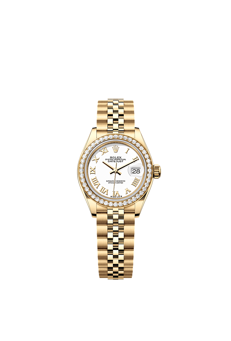 女装日志型, 蚝式,28毫米,钻石及黄金, 表盘 : 白色, Rolex
