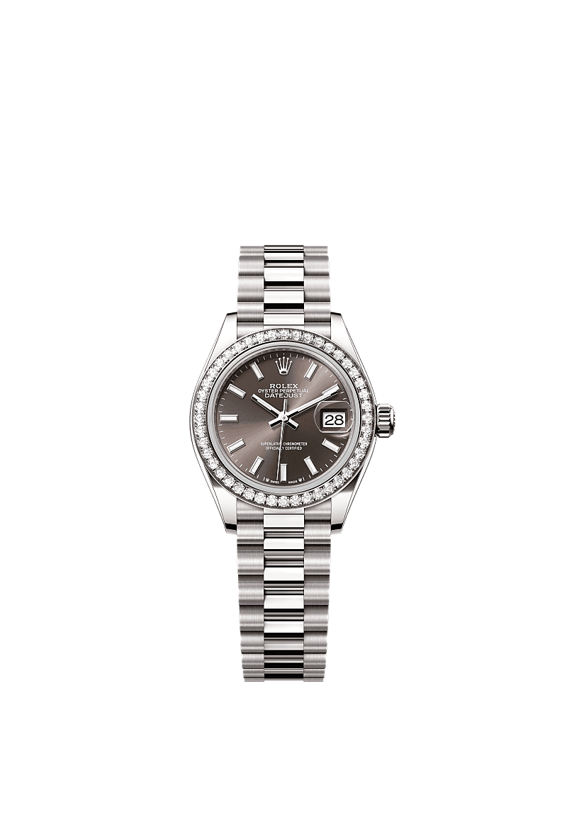 Lady-Datejust, Oyster, 28 mm, white gold and diamonds, Dial : Dark grey, Rolex