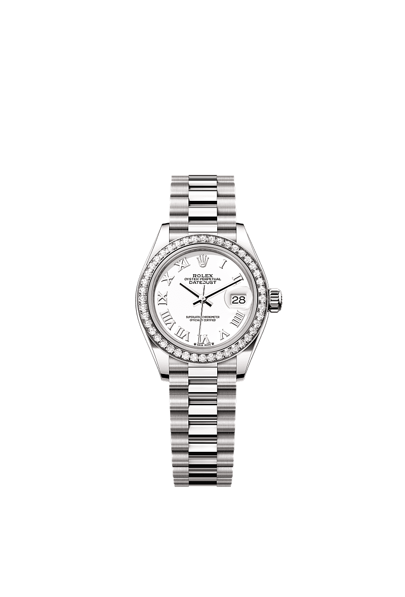 Lady-Datejust, Oyster, 28 mm, white gold and diamonds, Dial : White, Rolex