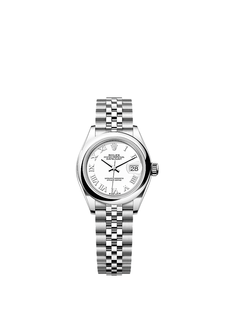 女装日志型, 蚝式，28毫米，蚝式钢, 表盘 : 白色, Rolex