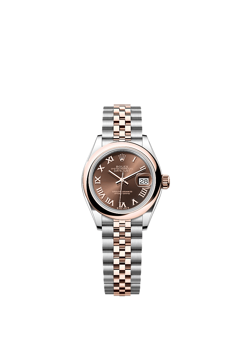 女装日志型, 蚝式，28毫米，永恒玫瑰金及蚝式钢, 表盘 : 巧克力色, Rolex