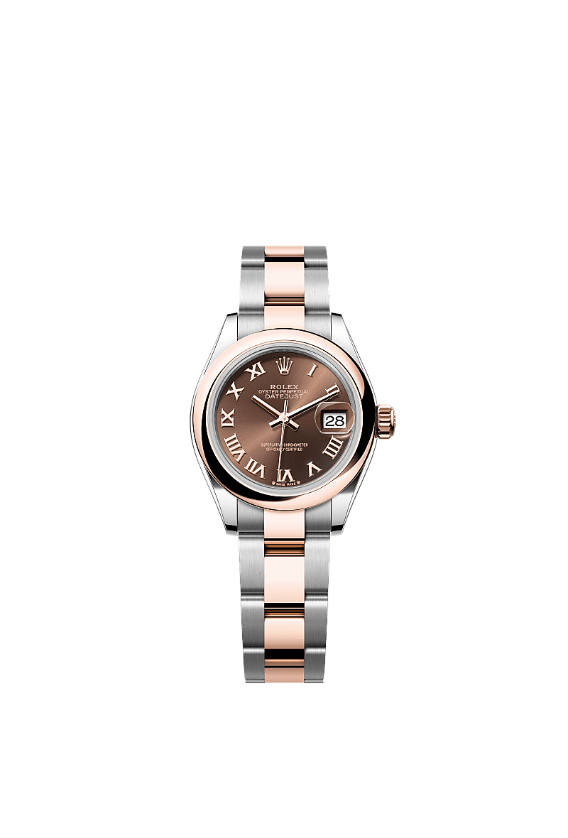 Lady-Datejust, Oyster, 28 mm, Oystersteel and Everose gold, Dial : Chocolate, Rolex
