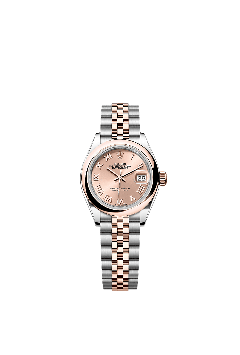 女装日志型, 蚝式,28毫米,永恒玫瑰金及蚝式钢, 表盘 : 玫瑰金色, Rolex