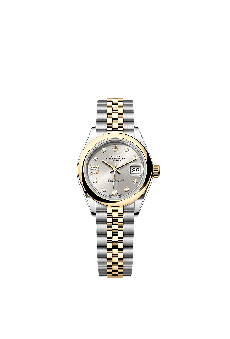 Lady-Datejust, Oyster, 28 mm, Oystersteel and yellow gold, Dial : Silver set with diamonds, Rolex