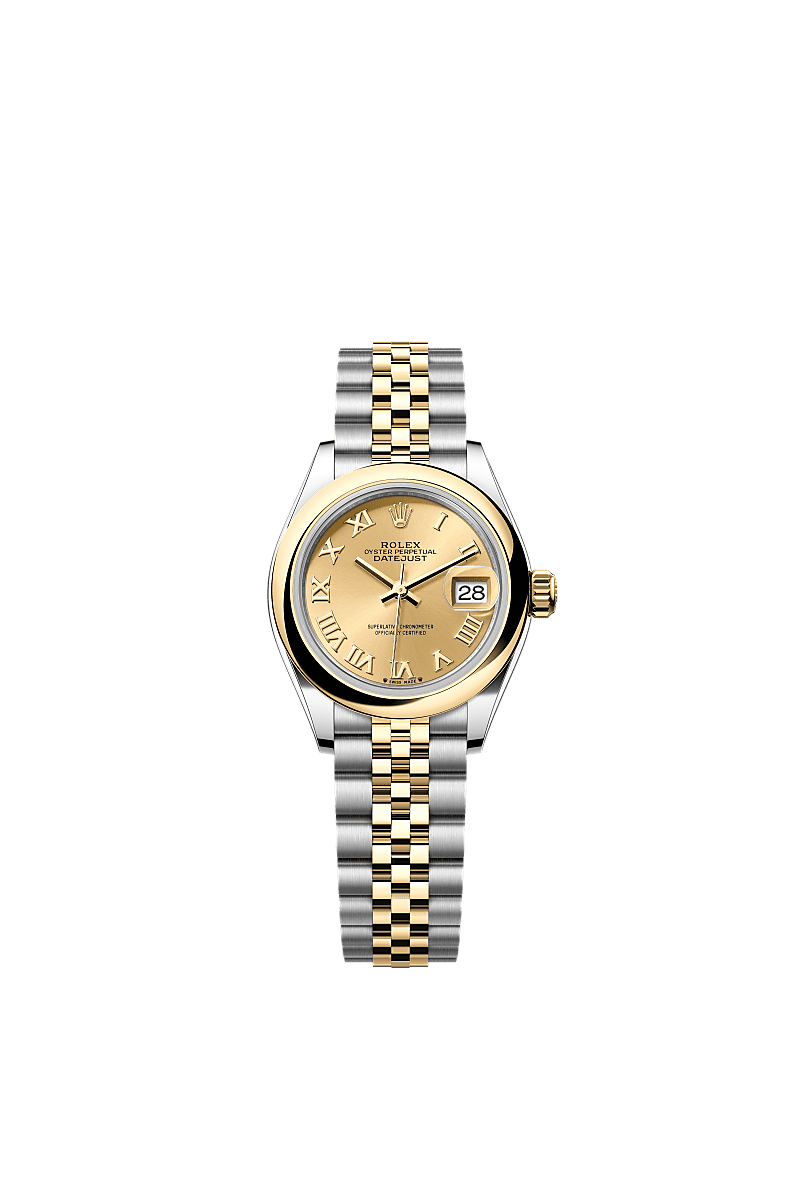 女装日志型, 蚝式,28毫米,黄金及蚝式钢, 表盘 : 香槟色, Rolex